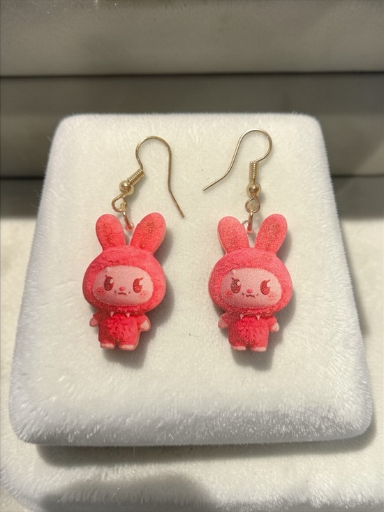 Source Unknown Jewelry - Pink Bunny Baby Three Flat 2D Acrylic Fishhook Dangle Earrings